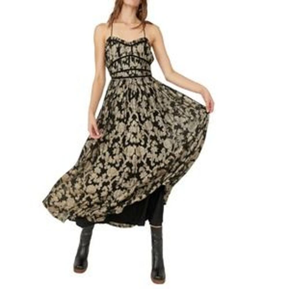 NEW Free People  Charlie Bustier Corset Black Gold Metallic Dress Size S